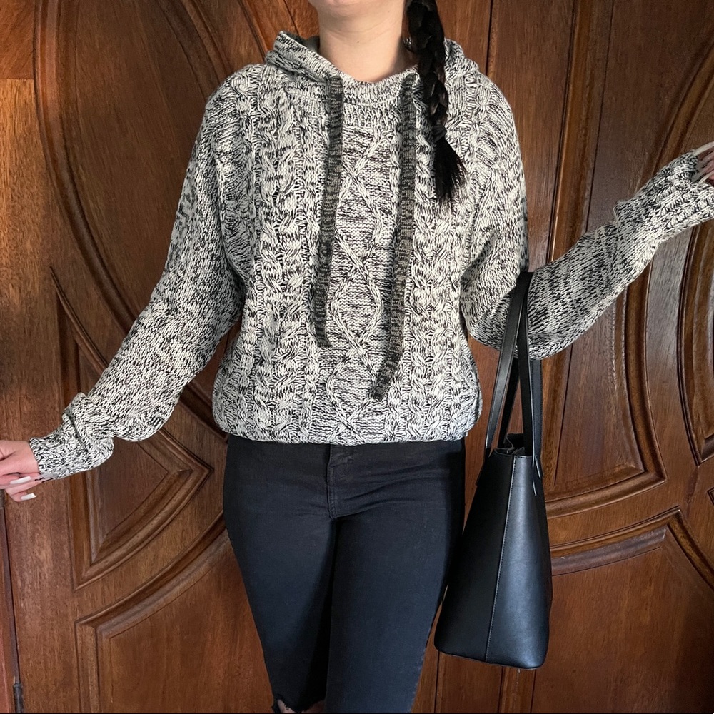 Chic Black and White Knit Hoodie